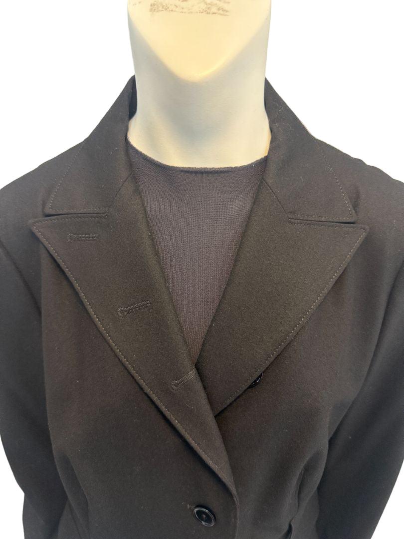 Akris Punto Black Wool-Blend Tailored Blazer with Glossy Trim – Size 14