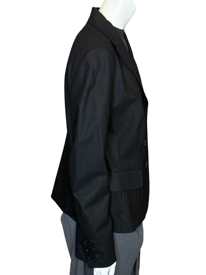 Akris Punto Black Wool-Blend Tailored Blazer with Glossy Trim – Size 14