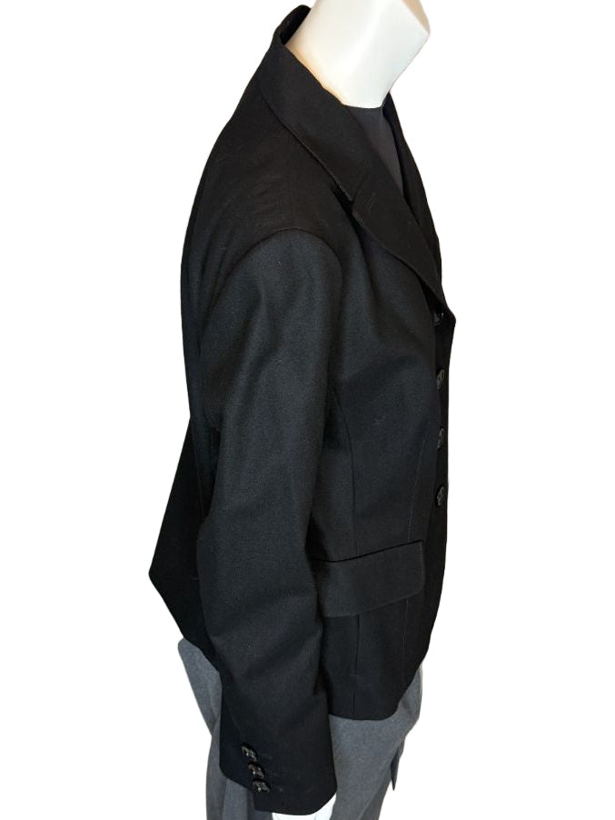 Akris Punto Black Wool-Blend Tailored Blazer with Glossy Trim – Size 14