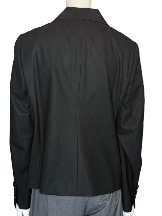 Akris Punto Black Wool-Blend Tailored Blazer with Glossy Trim – Size 14