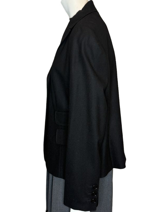 Akris Punto Black Wool-Blend Tailored Blazer with Glossy Trim – Size 14