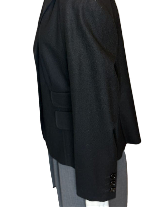 Akris Punto Black Wool-Blend Tailored Blazer with Glossy Trim – Size 14