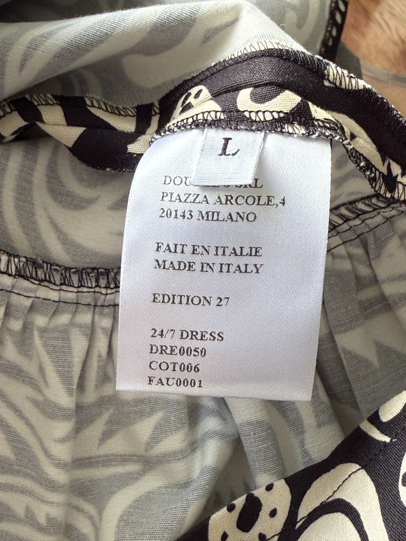 La DoubleJ Black & Ivory Printed Cotton 24/7 Dress – Size L- NWT