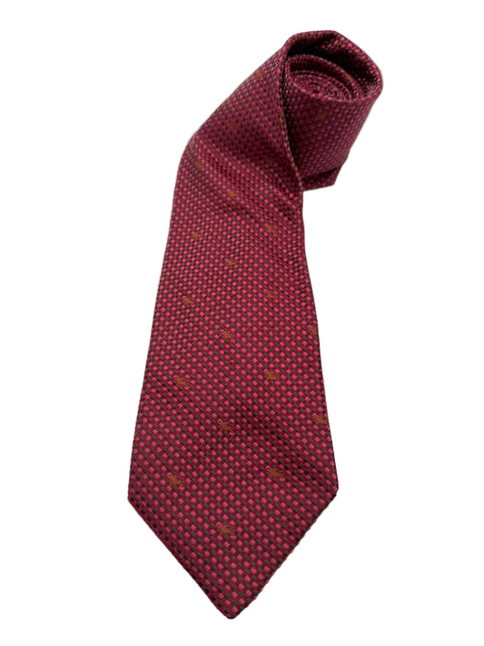 Burberry London Red Check Silk Necktie with Equestrian Motif – Excellent Pre-Owned Condition