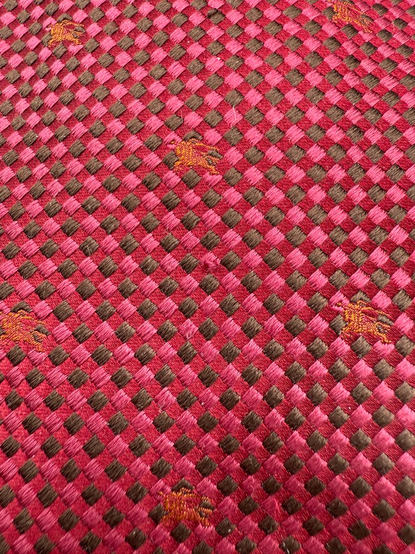 Burberry London Red Check Silk Necktie with Equestrian Motif – Excellent Pre-Owned Condition