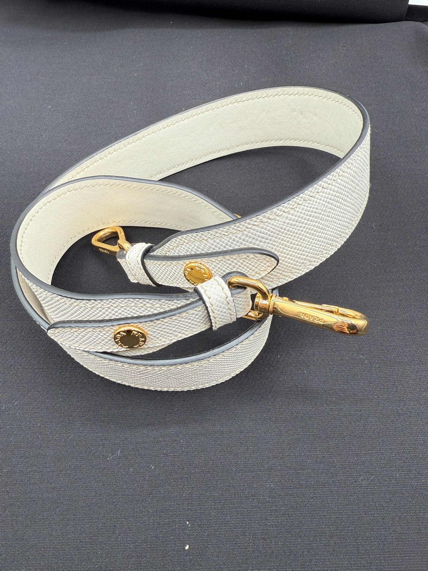 Prada Saffiano Leather Shoulder Strap – Chalk White with Gold Hardware