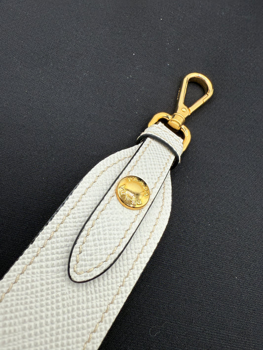 Prada Saffiano Leather Shoulder Strap – Chalk White with Gold Hardware