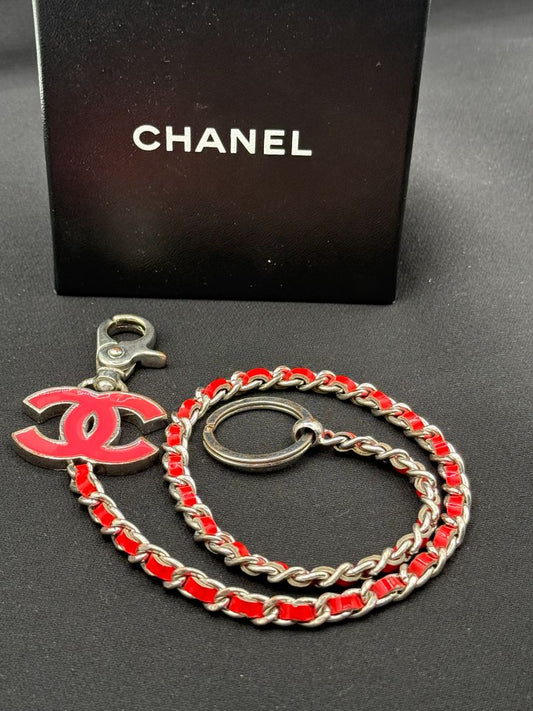 Chanel Hot Pink Enamel CC Chain and Key Ring - With Box