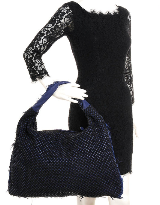 Bottega Veneta  Nappa Silk Mini Ponza Devore Fuzzy Maxi Hobo Indigo