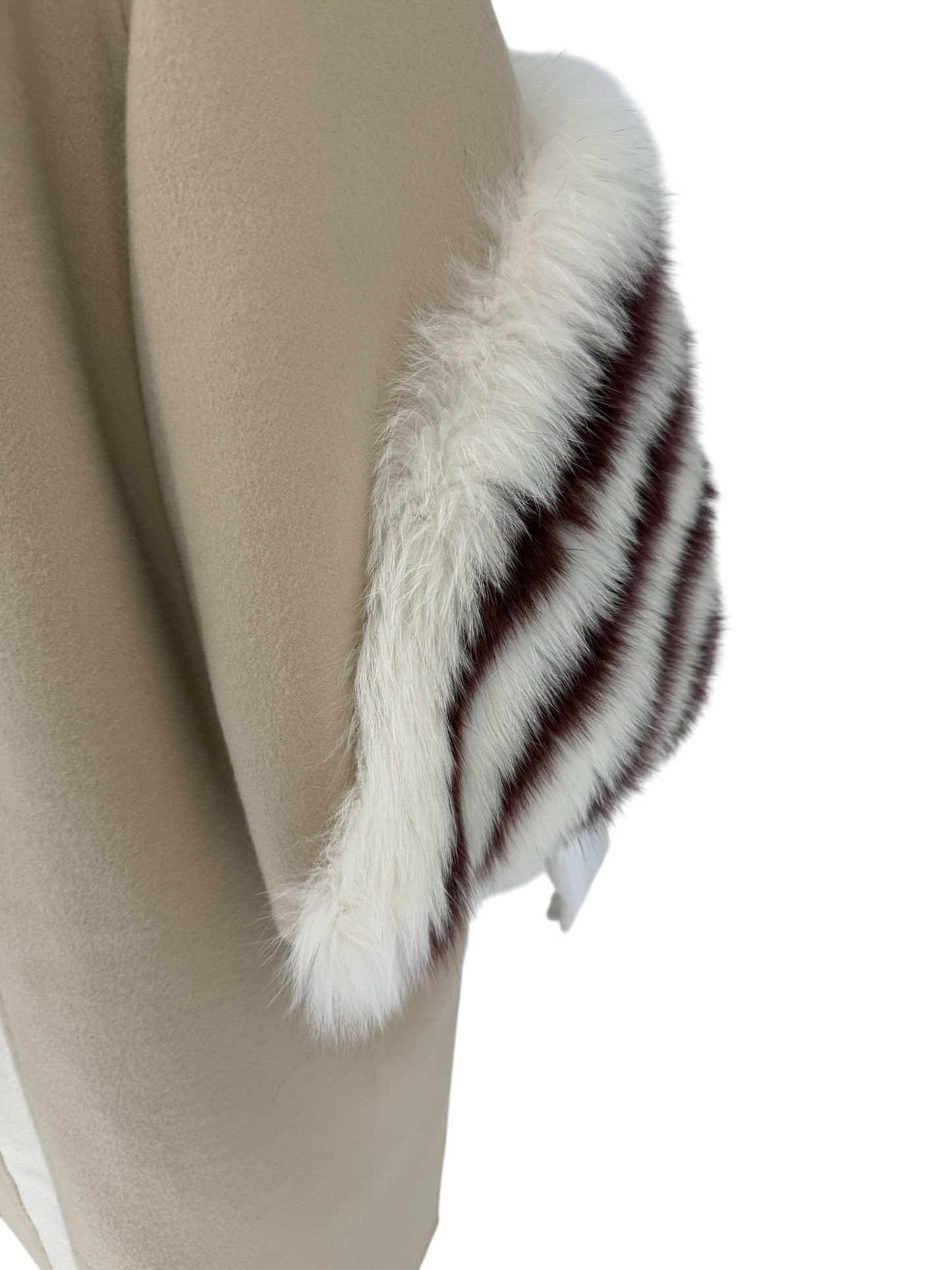 Fendi Cashmere Coat with Struoed Faux Fox Fur Sleeves - Size 38