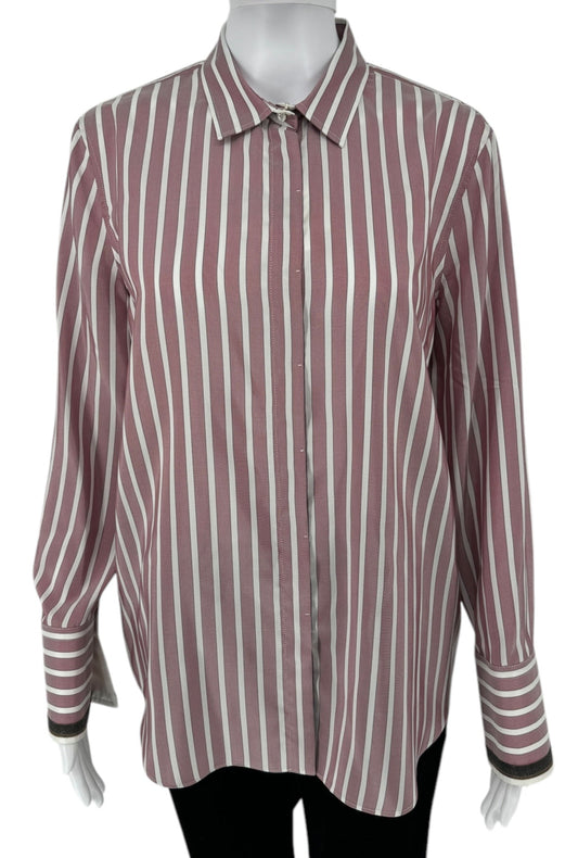 Brunello Cucinelli Silk NWT Striped Button-Up Shirt - Size L