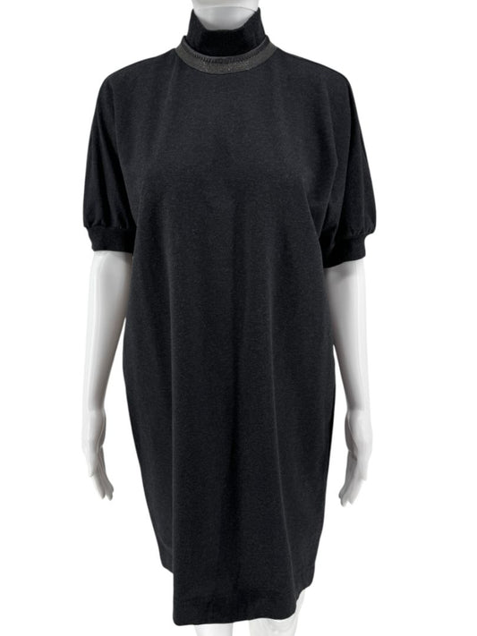 Brunello Cucinelli Charcoal Puff-Sleeve Tunic with Monili Trim – Size Large