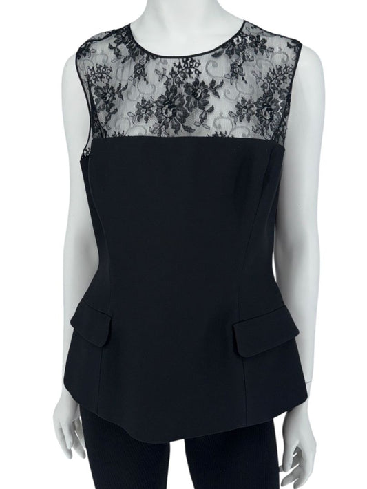 Christian Dior Black Lace-Trim Sleeveless Top – Size FR 44 (US 12)