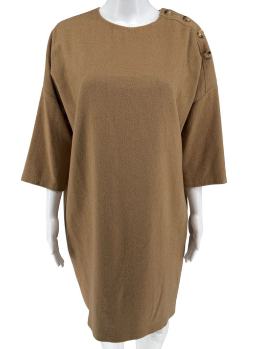 Max Mara Camel Wool Button-Shoulder Tunic Dress – Size US 6
