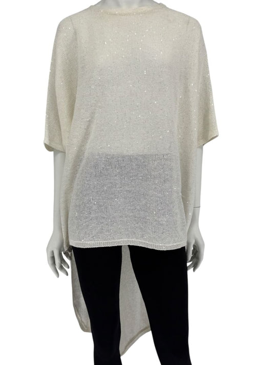 Brunello Cucinelli Ivory Hi-Low Sequin Knit Tunic – Size L