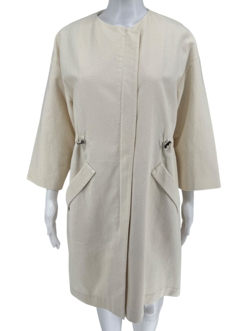 Brunello Cucinelli Cream Cotton-Blend Cocoon Coat – Size IT 44 (US 8)