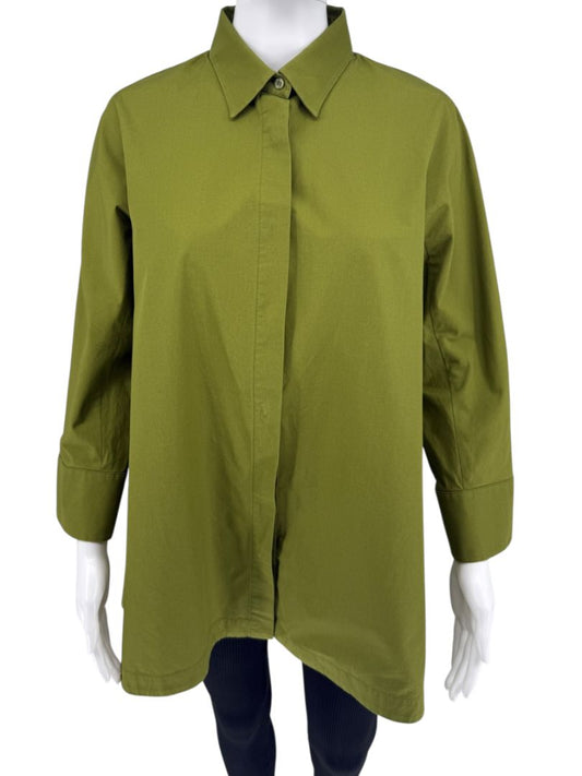 Max Mara Olive Green Cotton Poplin Tunic Shirt – Size IT 42 (US 6)