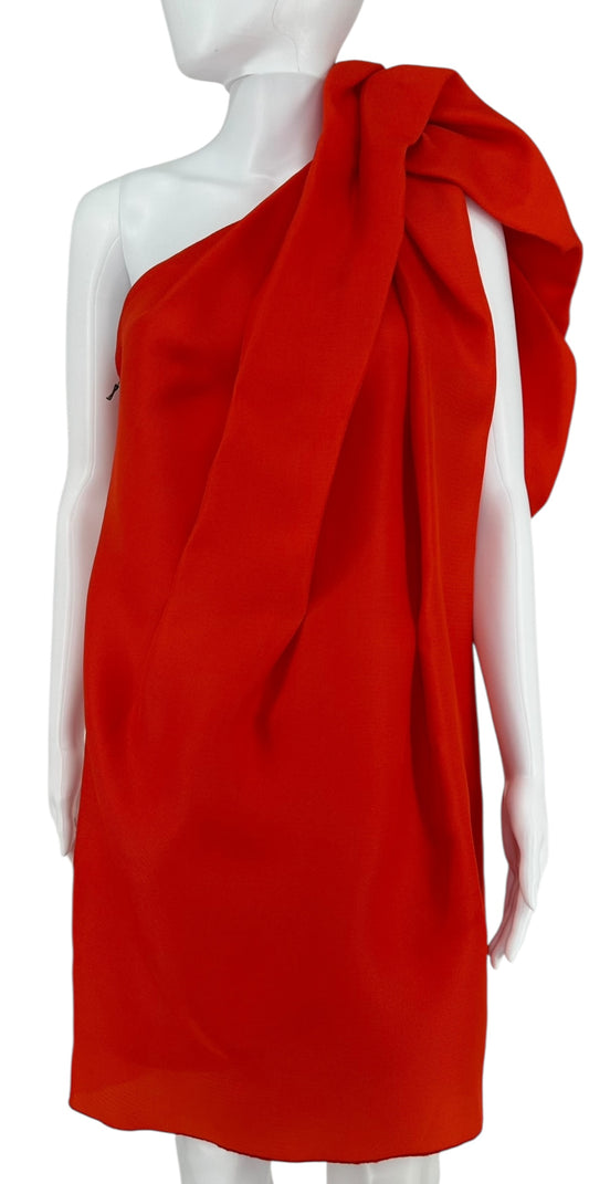 Lanvin 2009 Sculptural One-Shoulder Red Silk Dress – Large