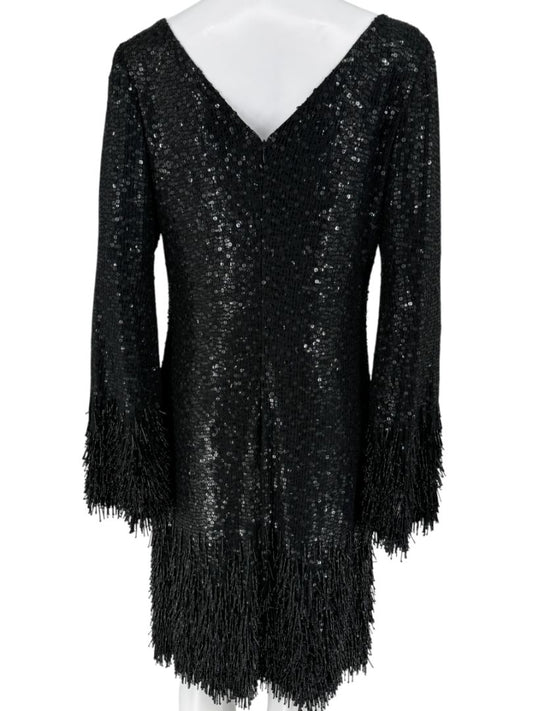 Pamella Roland Black Sequin Fringe Cocktail Dress – Large