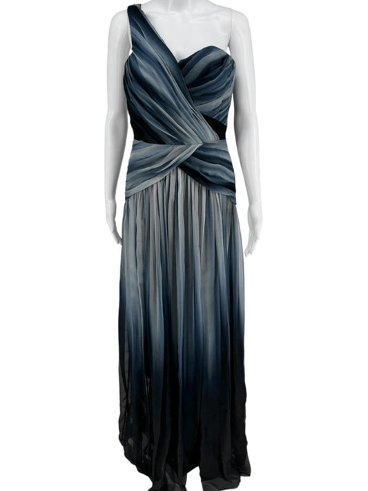 Pamella Roland Sapphire Multi Silk Draped One-Shoulder Gown – Size 6