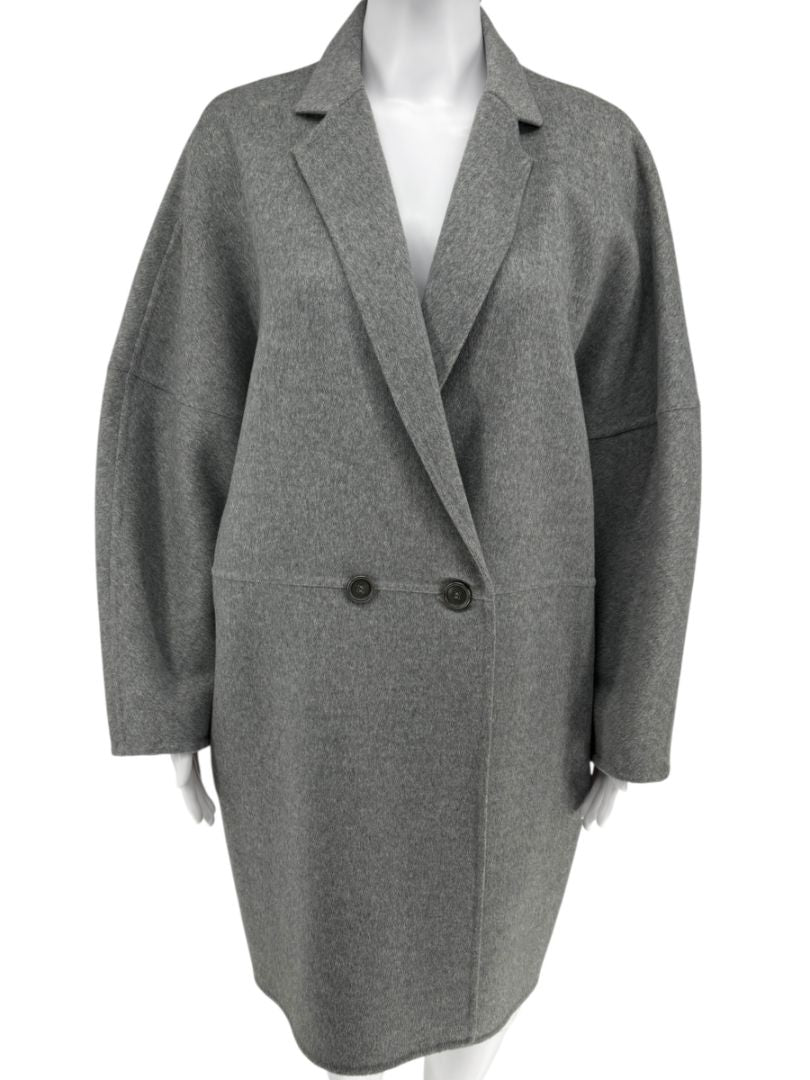 Akris Light Grey Double-Breasted Cashmere Coat - Size US 6