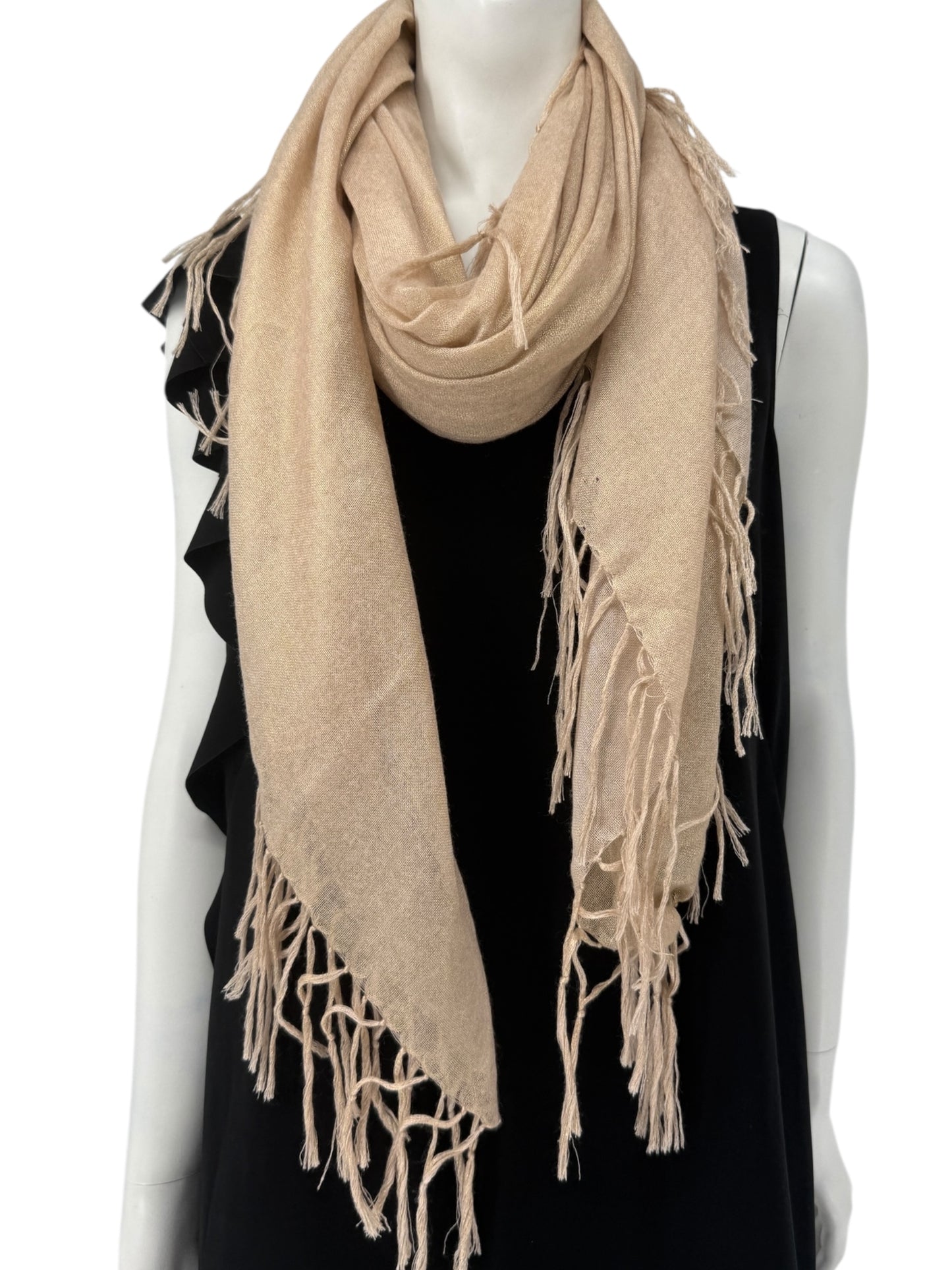 Brunello Cucinelli Beige Cashmere & Silk Fringed Scarf – 45" x 45"
