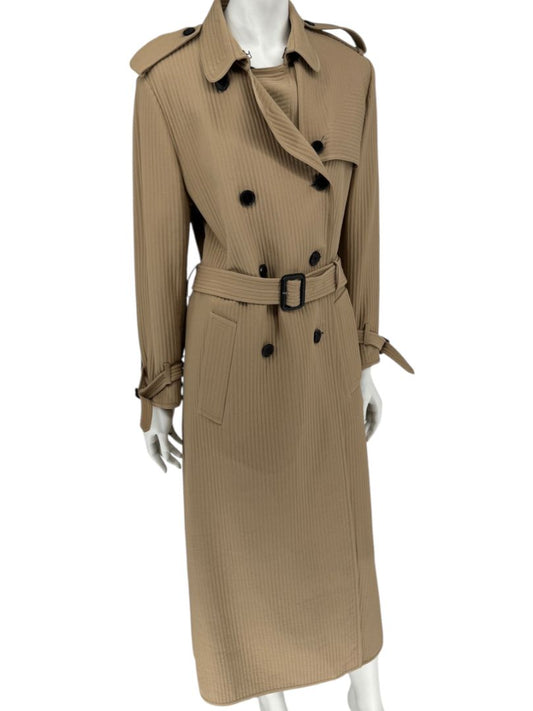 Valentino Camel Quilted Longline Trench Coat – Size IT 44 / US 10