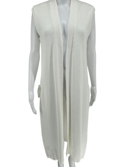 Max Mara White Knit Sleeveless Swim Cover-Up with Beaded Side Ties – Size M