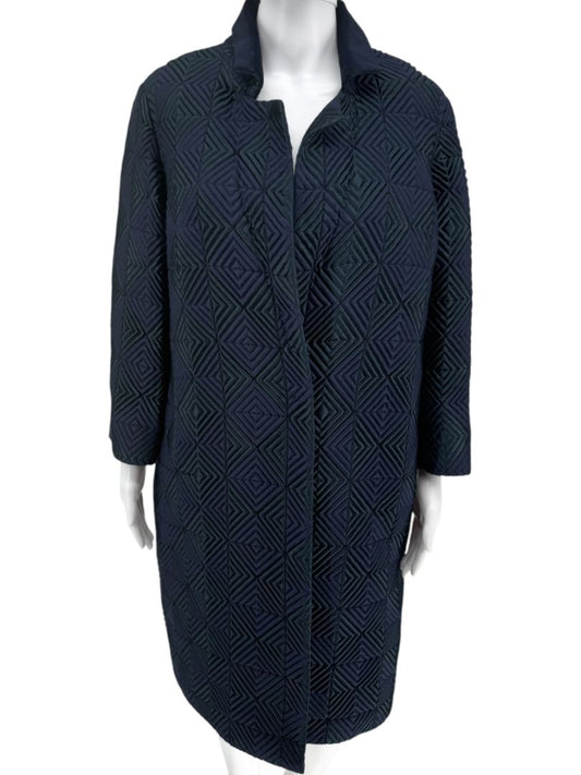 Pamella Roland Navy Geometric-Quilted Long Coat – Large