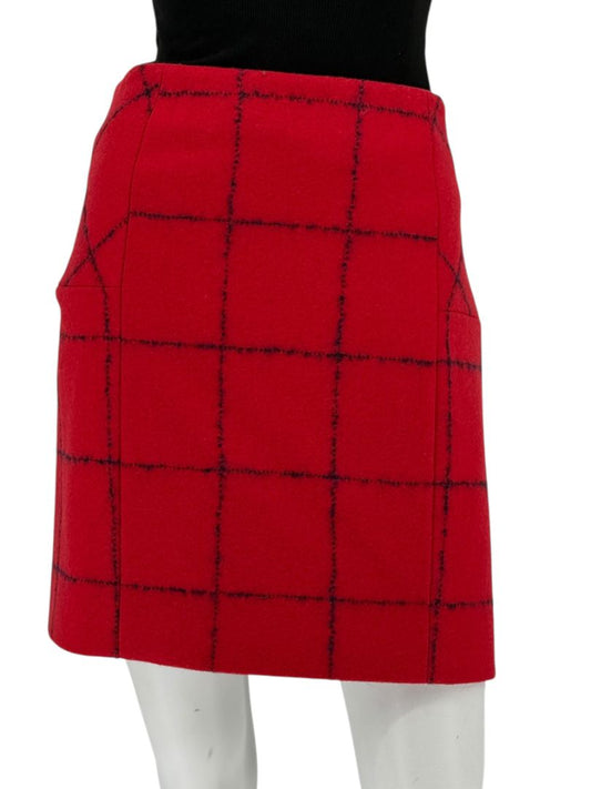Christian Dior Red Wool Blend Windowpane Skirt – Size IT 46 (US 10)