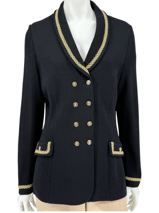 St. John Collection by Marie Gray Black Knit Blazer with Gold Trim – Size 10