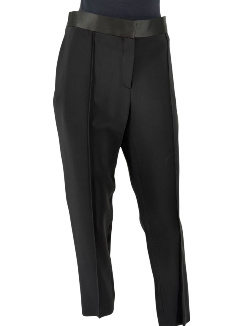 Celine Black Viscose Blend Tuxedo Pants with Satin Waistband – Size FR 40 / US 8
