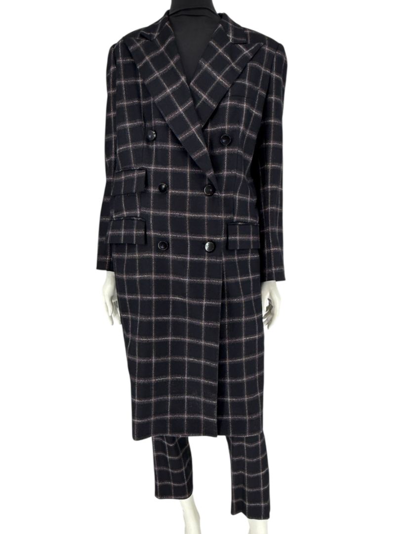 Pamella Roland Black & Gray Windowpane Plaid Pantsuit – Large