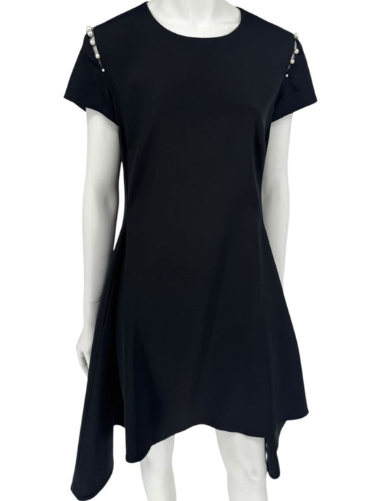 Pamella Roland Black Pearl-Trim Sleeve Handkerchief Hem Dress – Large