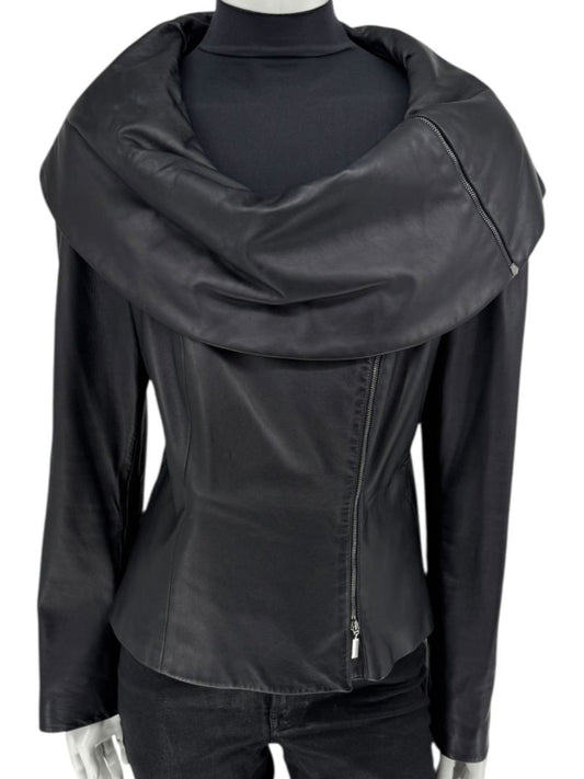 Armani Collezioni Black Leather Sculpted Jacket – Size 12
