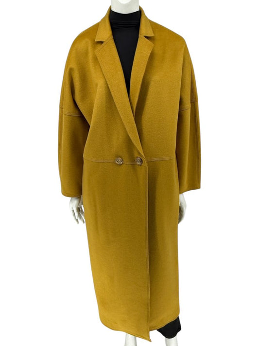 Pamella Roland Mustard Wool Cape Style Coat with Gold Buttons – Large