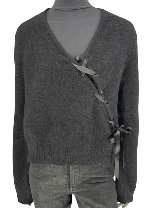 Christian Dior Black Angora-Wool Wrap Sweater – Size 44 (FR) / 12 (US)