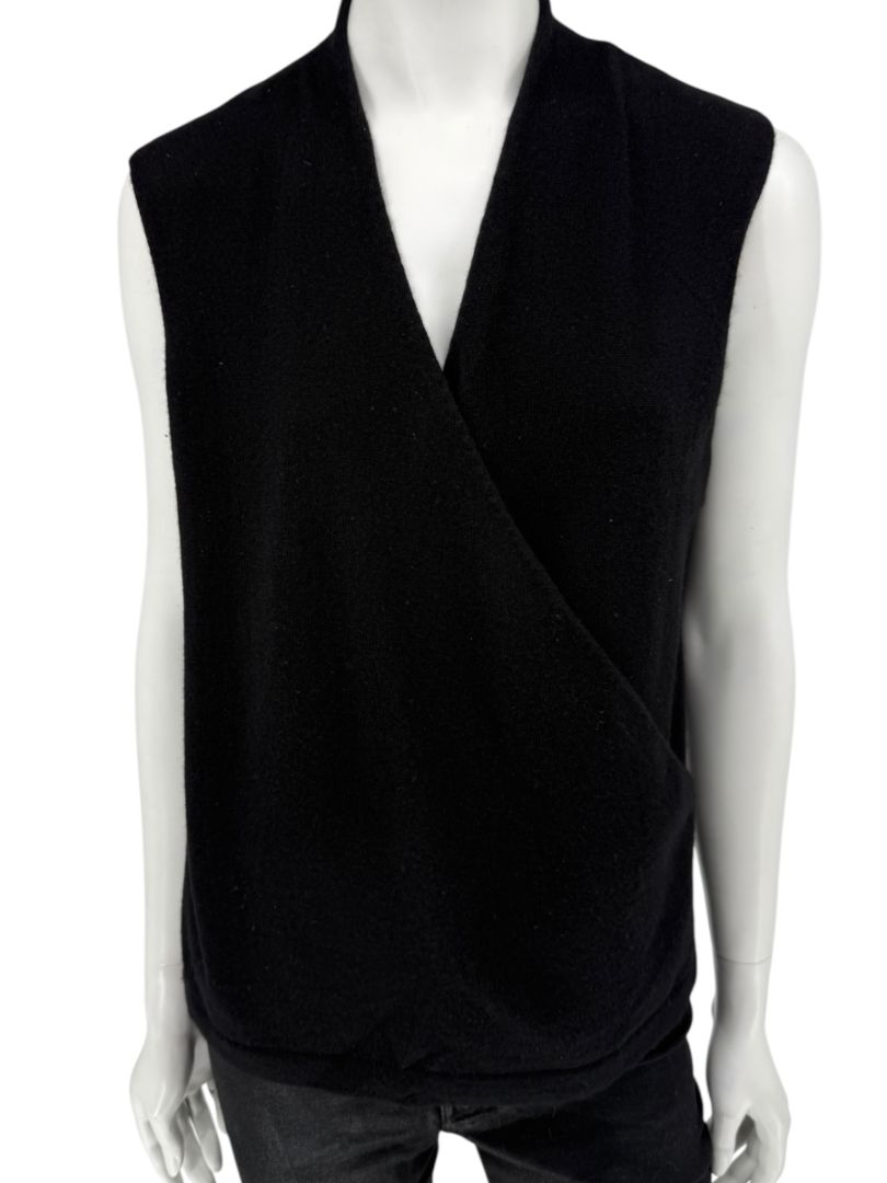 Linda Allard Ellen Tracy Black Wool Sleeveless Wrap Vest – Size L