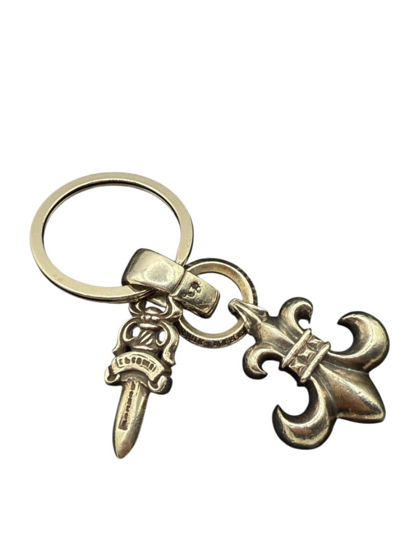 Chrome Hearts Fleur de Lis & #5 Dagger Key Ring – Sterling Silver