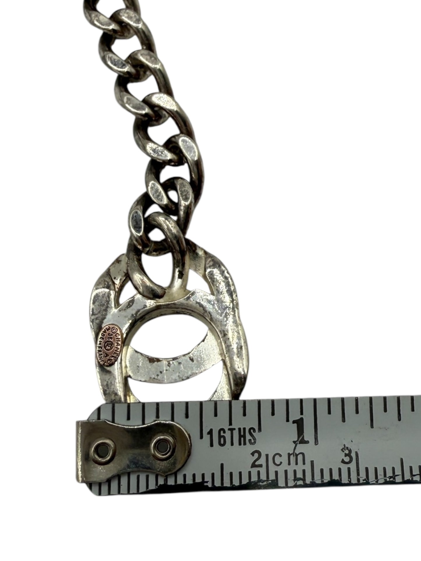 CHANEL Vintage 1996 Silver-Tone CC Turn Lock Chain Necklace