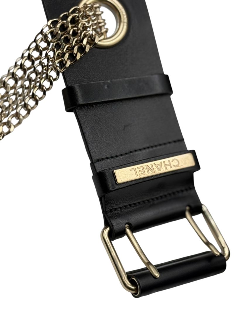 Chanel Spring 2008 Black Leather Gold Chain Accent Belt – Size 90/36