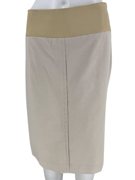 Brunello Cucinelli Beige Leather-Trim Pencil Skirt – Size IT 48 (US 12)