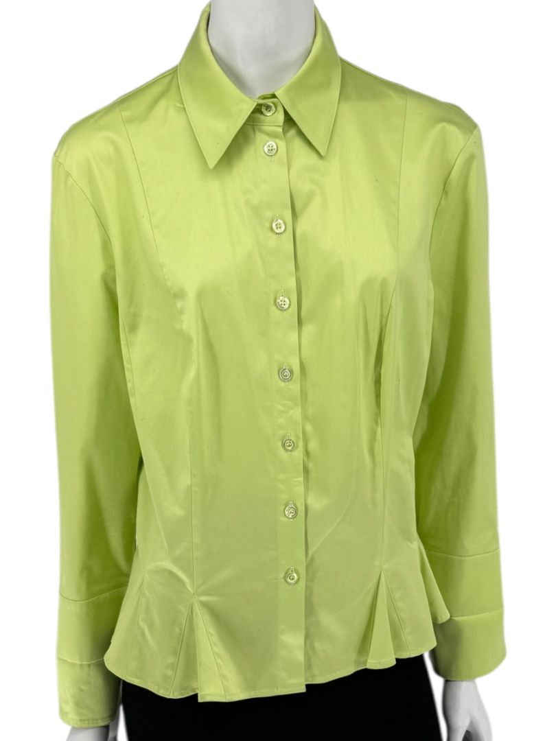 Escada Lime Green Cotton Blend Tailored Blouse – Size 42
