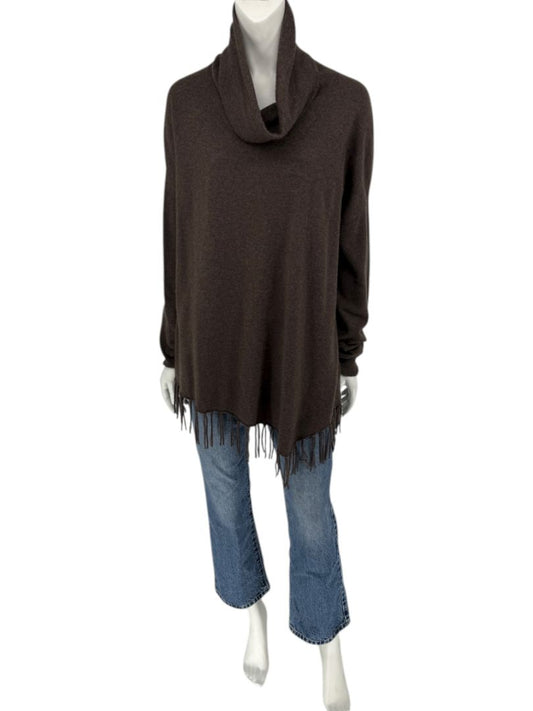 Repeat Cashmere Women’s Brown Wool-Cashmere Fringe Hem Sweater - Size L