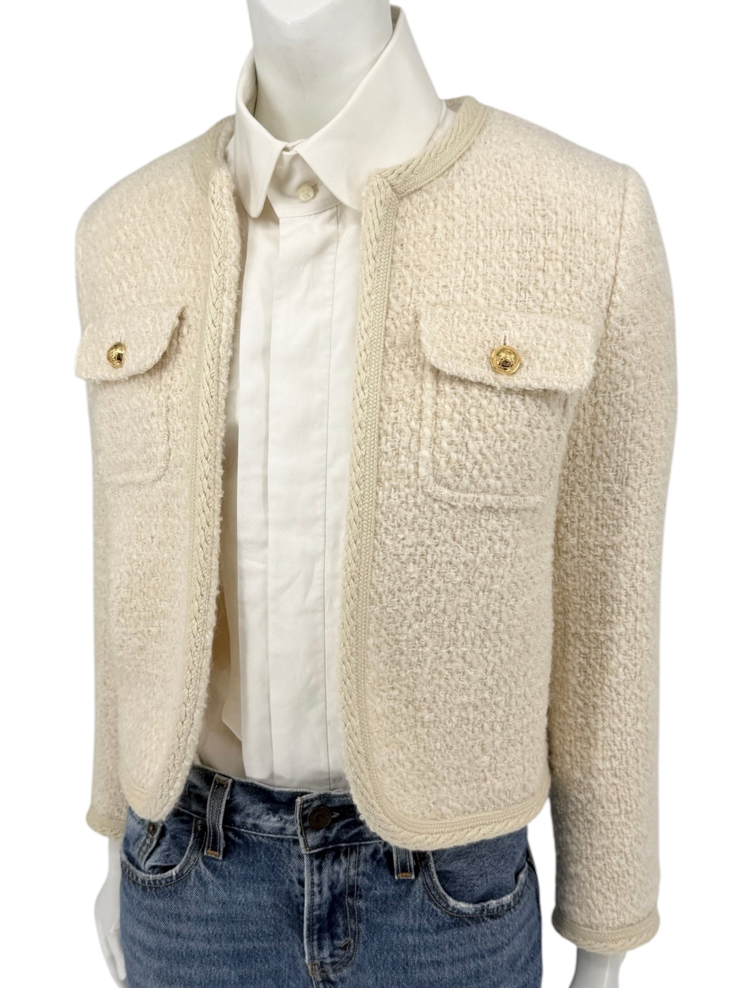 Celine “Chelsea” Ivory Tweed Jacket – Size FR 34