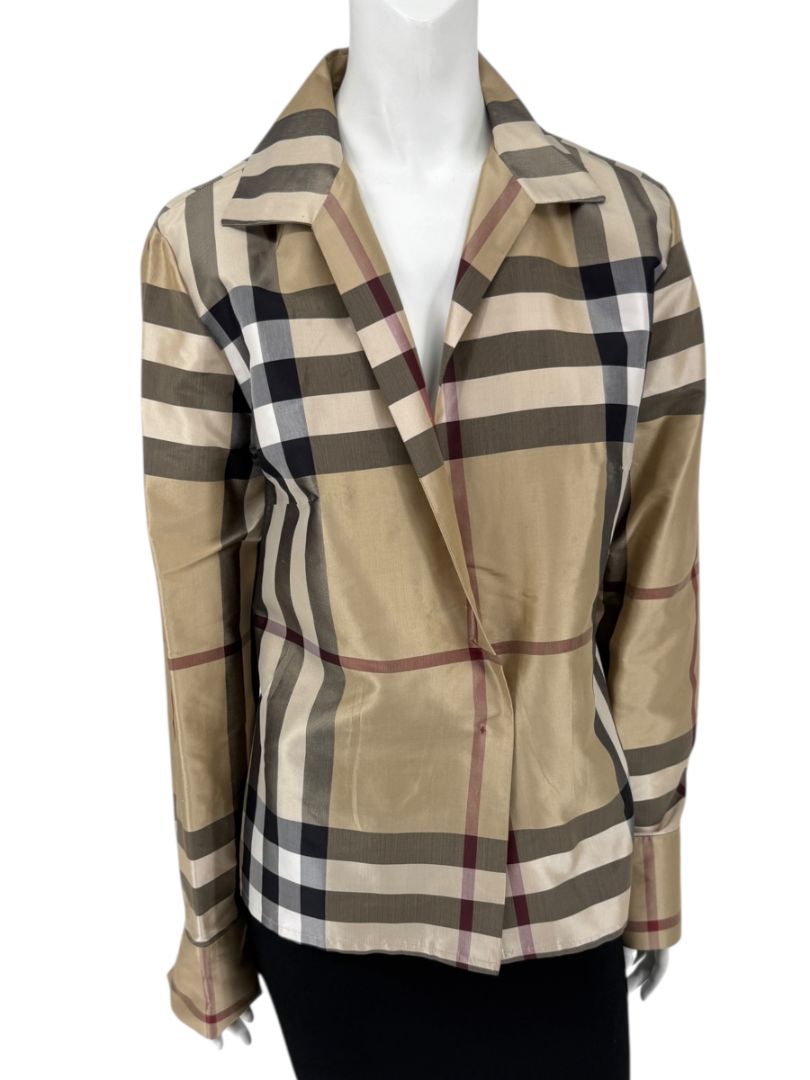 Burberry London Women’s Beige Nova Check Silk Blazer – Size XL
