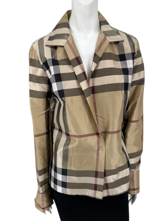 Burberry London Women’s Beige Nova Check Silk Blazer – Size XL