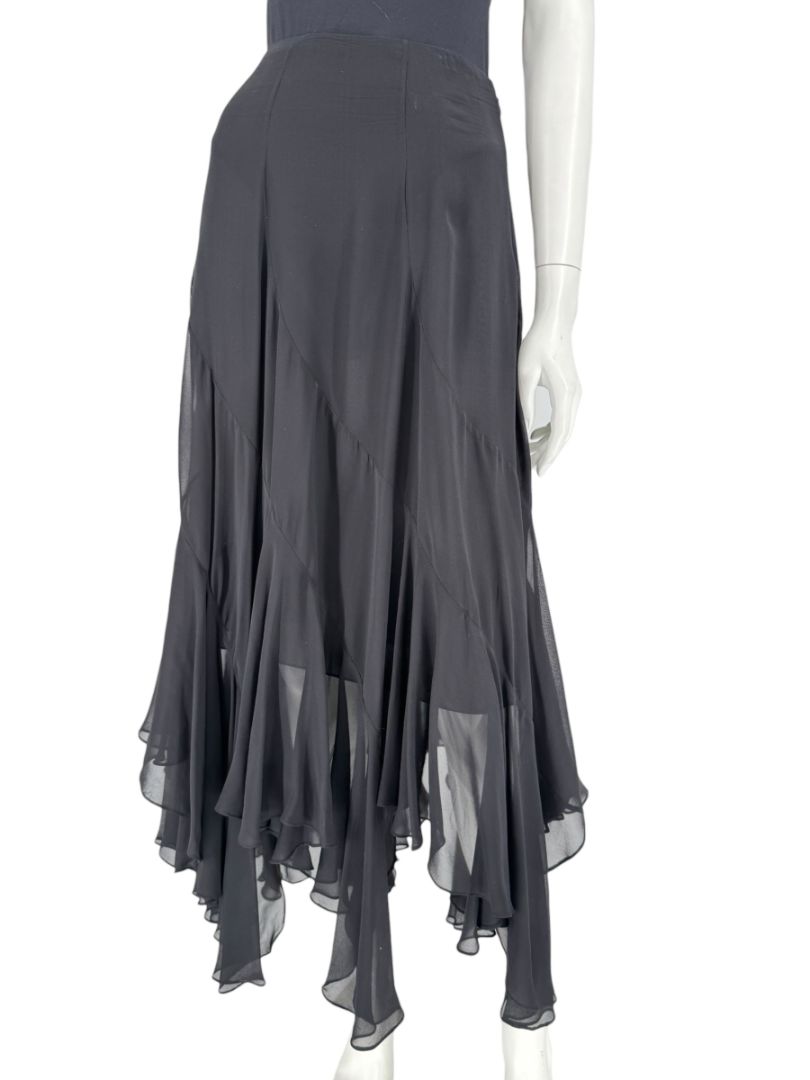 Dana Buchman Black Silk Asymmetric Ruffle Skirt – Size 12