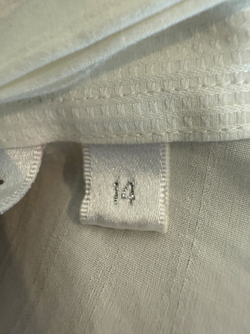 Zang Toi Ivory Striped Blouse with Detachable Neck Tie – Size 14