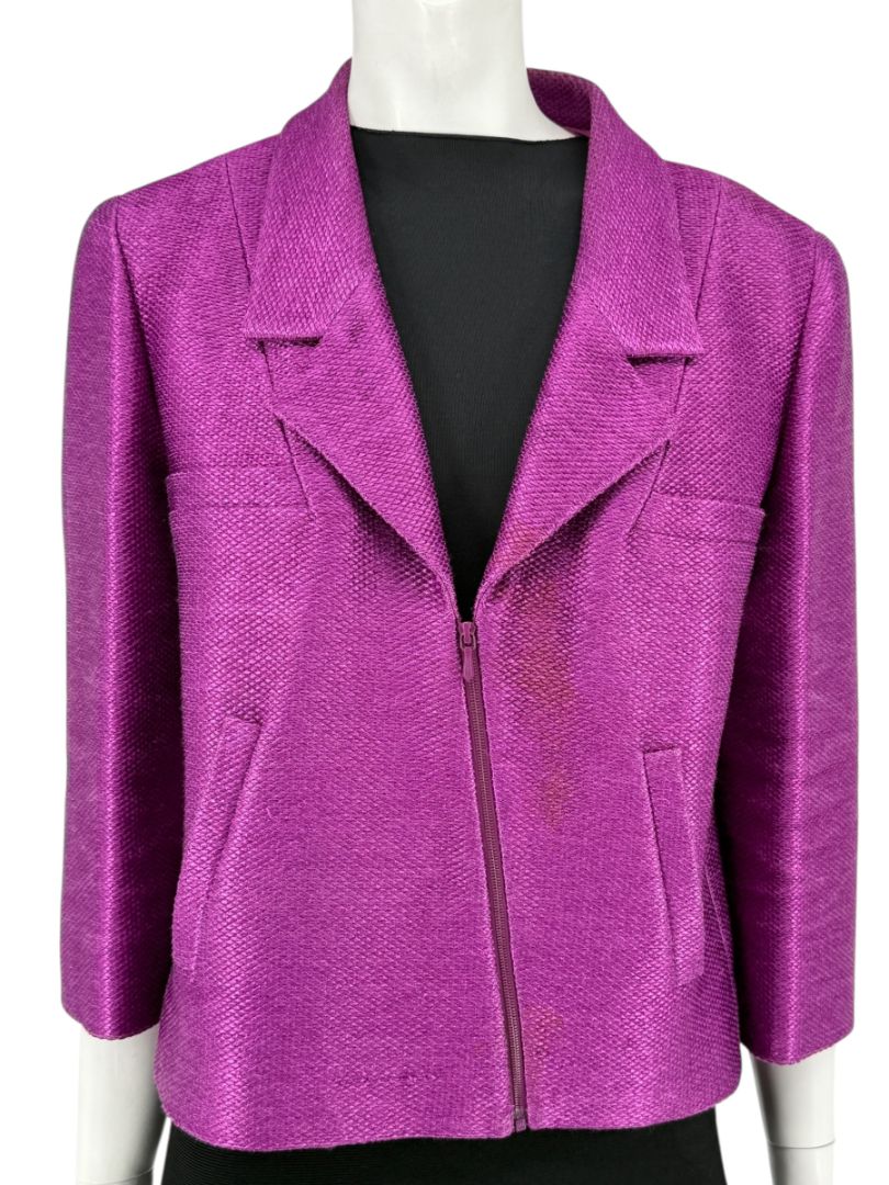 Chanel Fuchsia Textured Cotton-Blend Jacket – Size 42